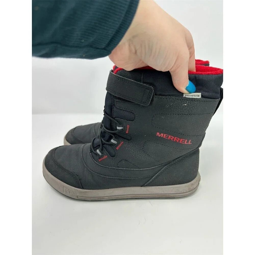 Merrell Snow Storm Kids Winter Snow Boots Waterproof Black/Red Hook & Loop 5